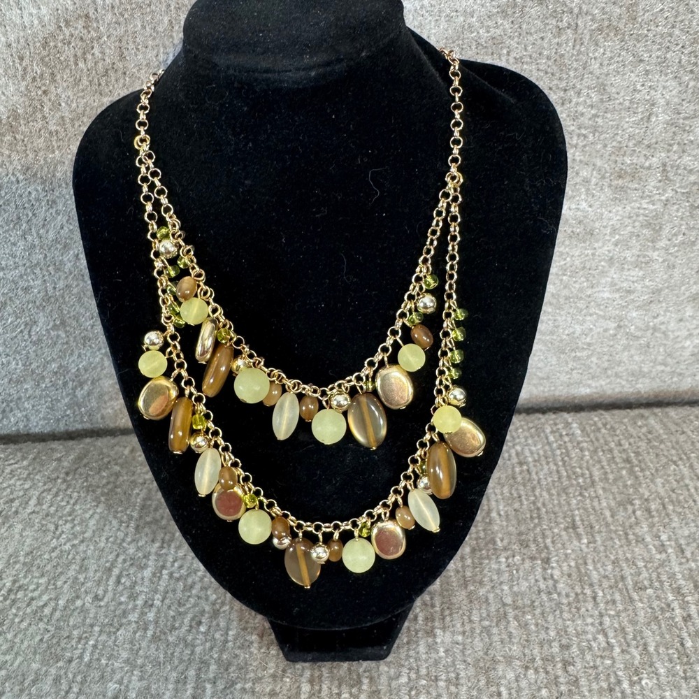 Unbranded Multi Strand Beaded Necklace Gold Tone Neutral Earth Tone Boho